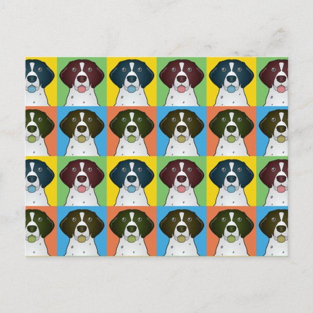 Deutscher Kurzportier-Hund-Cartoon Pop-Art Postkarte (Vorderseite)