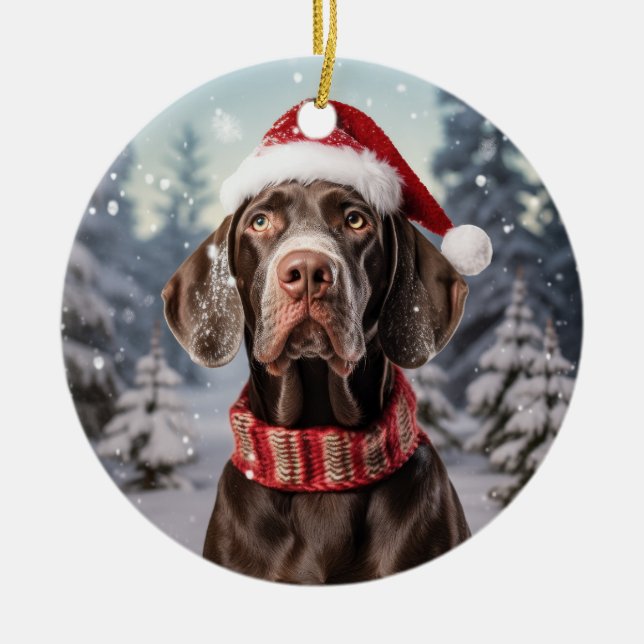 Deutscher Kurzportier-Hund-Weihnachtskuchen Keramik Ornament (Vorne)