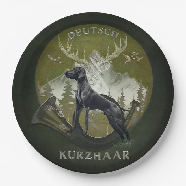 Deutscher Kurzzeiger , Jagdlogo Pappteller (Vorderseite)