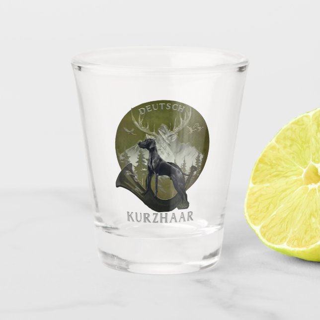 Deutscher Kurzzeiger , Jagdlogo Schnapsglas (Vorderseite)