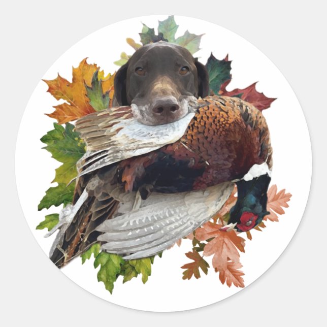 Deutscher Kurzzeiger mit Fasan-Schneeglob Runder Aufkleber (Vorderseite)