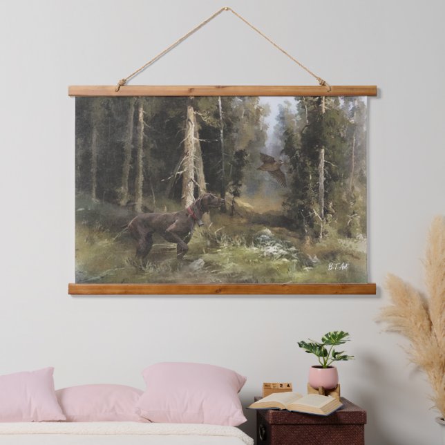 Deutscher Kurzzeiger Wandteppich Mit Holzrahmen (Schlafzimmer)