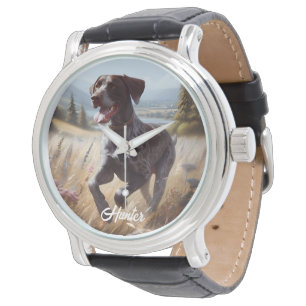 Deutscher Kurzzeitpointer läuft Armbanduhr