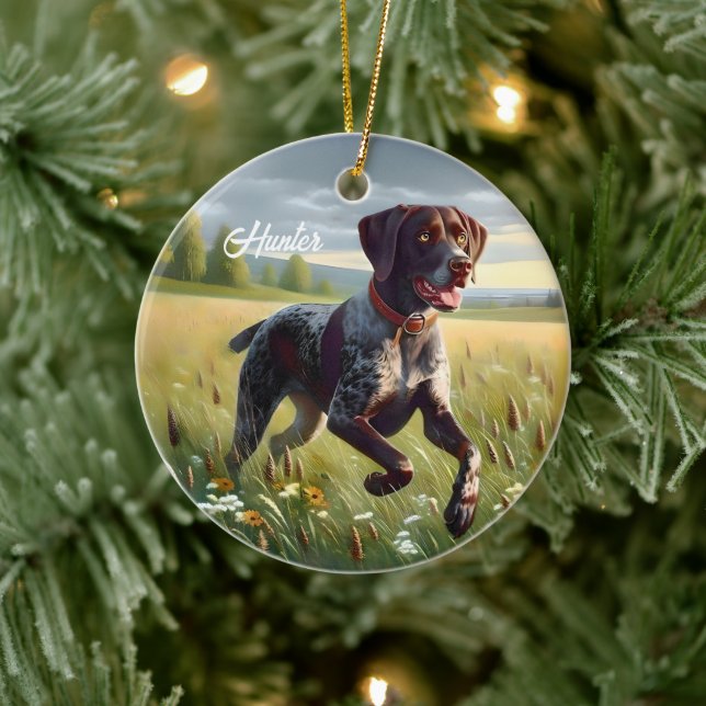 Deutscher Kurzzeitpointer läuft Keramik Ornament (Baum)