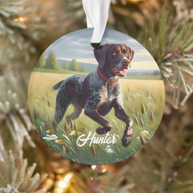 Deutscher Kurzzeitpointer läuft Ornament (Baum)