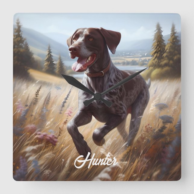 Deutscher Kurzzeitpointer läuft Quadratische Wanduhr (Vorderseite)