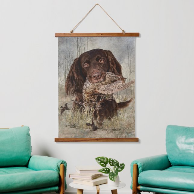 Deutscher Langhaariger Pointer Wandteppich Mit Holzrahmen (Wohnzimmer)