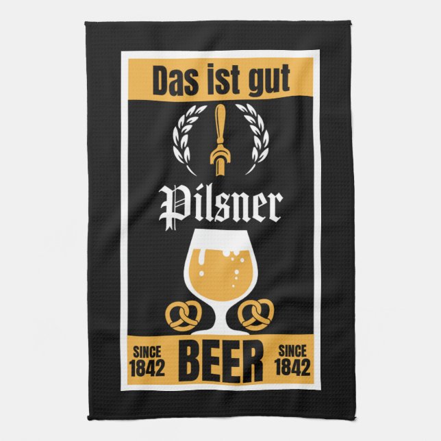 Deutscher Pilsner Beer und Wurst Geschirrtuch (Vertikal)