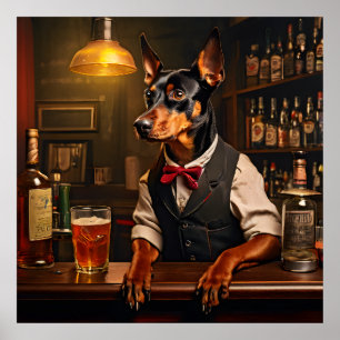 Deutscher Pinscher Barkeeper in einer Kneipe Vinta Poster