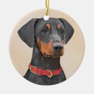 Deutscher Pinscher Malerei Original Tier Kunst Keramik Ornament
