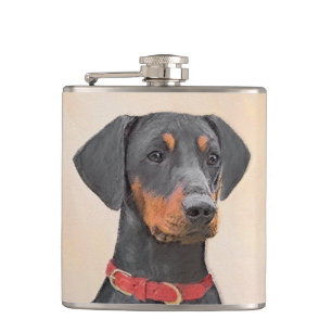 Deutscher Pinscher Malerei Originale Tierkunst Flachmann