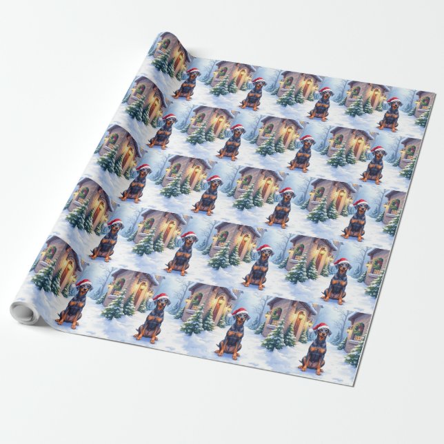 Deutscher Pinscher Schneidiger Hof Santa-Hut Geschenkpapier (Ungerollt)