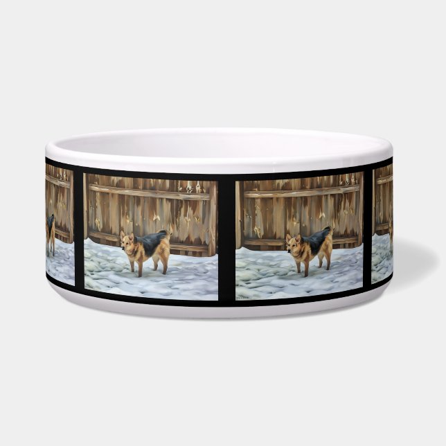 Deutscher Schäfer in der Schneemittelschale Napf (Vorderseite)