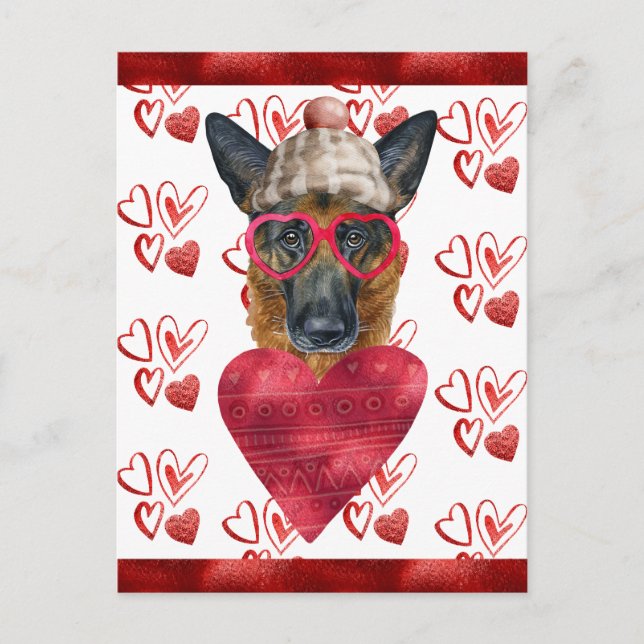 Deutscher Schäferherz Hund Lover Valentine Geschen Postkarte (Vorderseite)