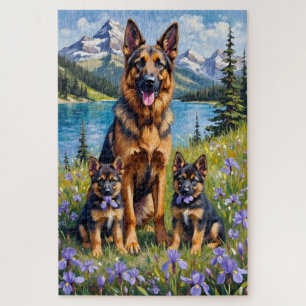 Deutscher Schäferhund Alpine Iris Kunst Puzzle