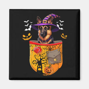 Deutscher Schäferhund als Hexe in der Tasche Hallo Magnet