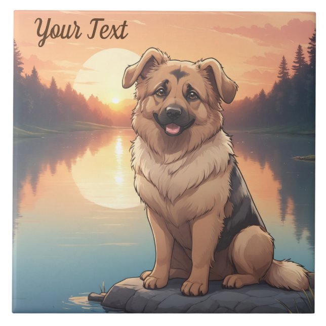 Deutscher Schäferhund am See Fliese (Vorderseite)