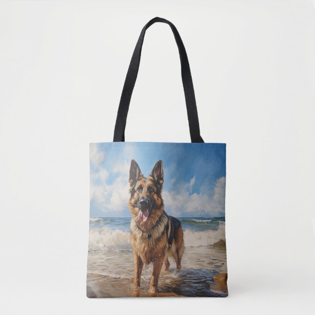 Deutscher Schäferhund am Strand (Vorderseite)