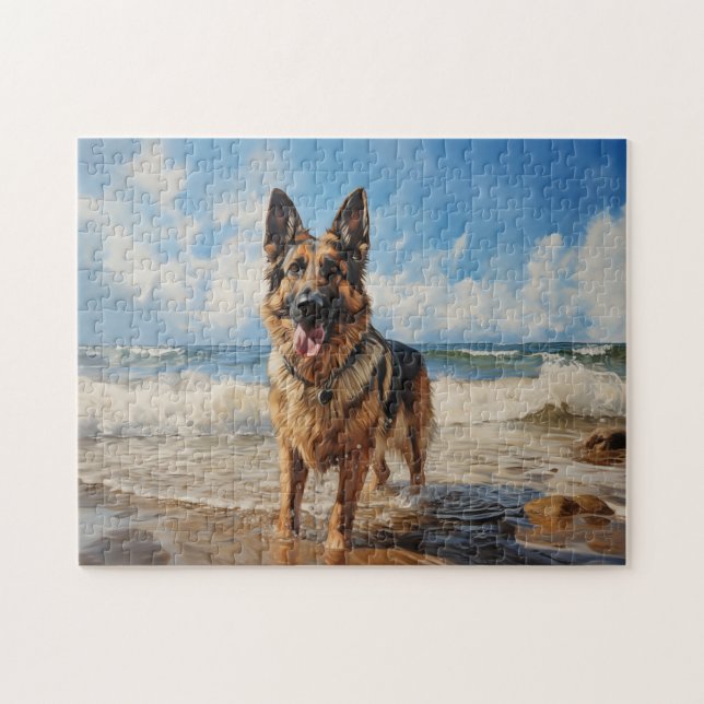 Deutscher Schäferhund am Strand Puzzle (Horizontal)