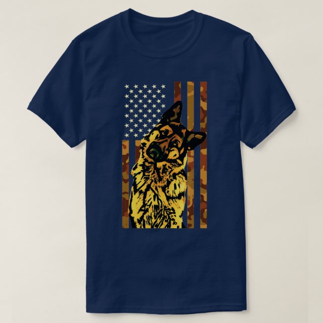 Deutscher Schäferhund American Camouflage Flag Hun T-Shirt (Design vorne)