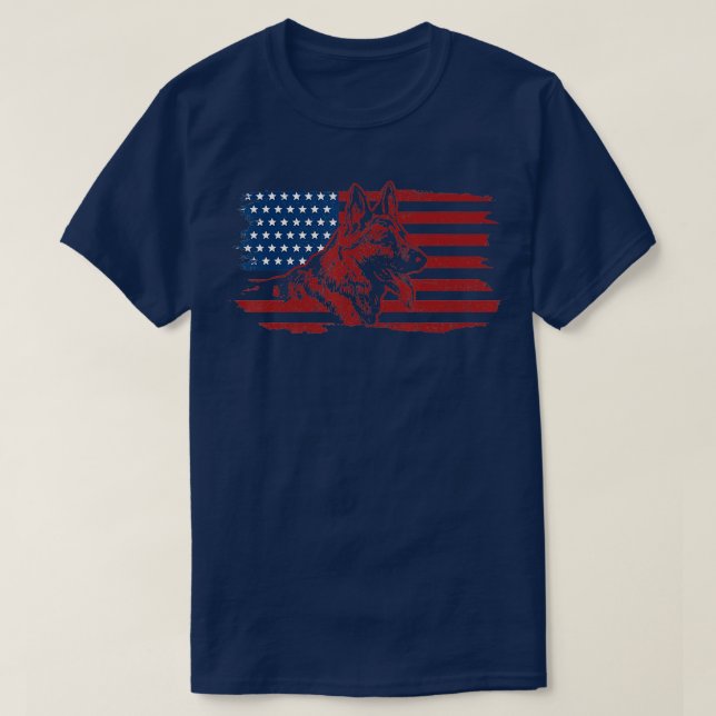 Deutscher Schäferhund amerikanische Flagge Patriot T-Shirt (Design vorne)