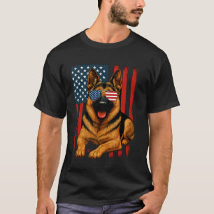 Deutscher Schäferhund Amerikanische Flagge Sonnenb T-Shirt