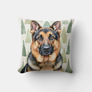 Deutscher Schäferhund Aquarell Eckiges Muster Kuns Kissen
