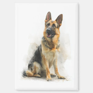 Deutscher Schäferhund Aquarell-Kunst Magnet