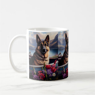 Deutscher Schäferhund auf einem Paddel: Ein landsc Kaffeetasse