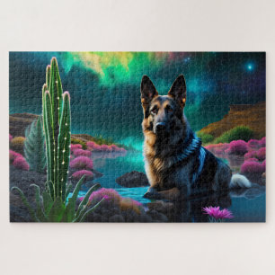 Deutscher Schäferhund auf einer außerirdischen Wel Puzzle