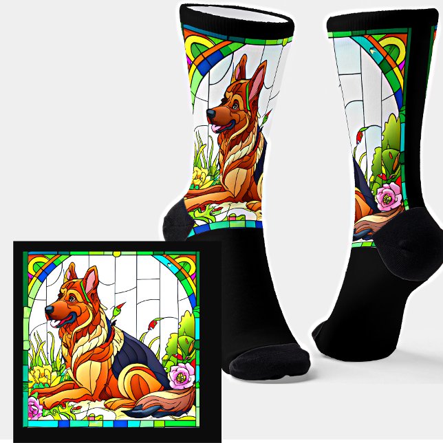 Deutscher Schäferhund auf festem Glas auf schwarz Socken (Von Creator hochgeladen)