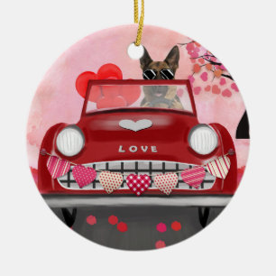 Deutscher Schäferhund-Auto mit Herzen Valentinstag Keramik Ornament