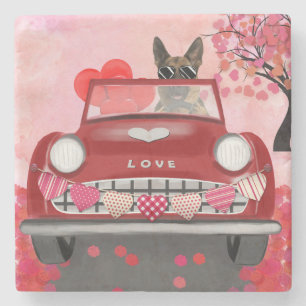 Deutscher Schäferhund-Auto mit Herzen Valentinstag Steinuntersetzer