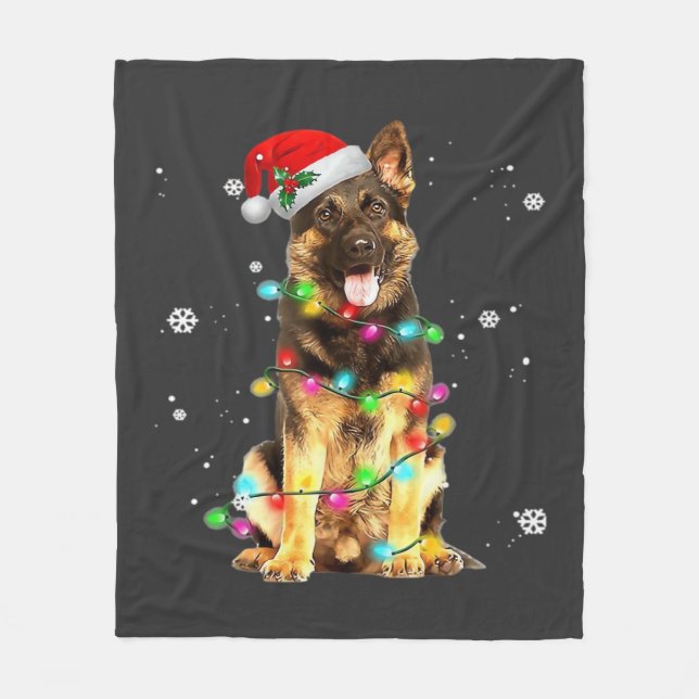 Deutscher Schäferhund Baum Weihnachtspullover Xmas Fleecedecke (Vorderseite)
