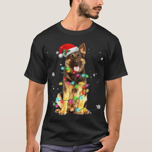 Deutscher Schäferhund Baum Weihnachtspullover Xmas T-Shirt (Vorderseite)
