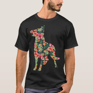 Deutscher Schäferhund Blumen Hund Silhouette Flor T-Shirt