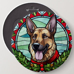 Deutscher Schäferhund Buntglas Weihnachten Button