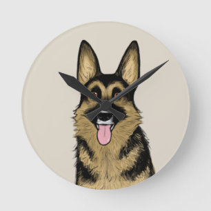 Deutscher Schäferhund   Cartoon Dog   Pet Art Runde Wanduhr