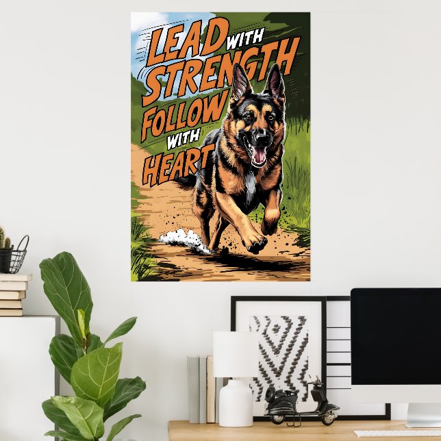 Deutscher Schäferhund, der mit Herz läuft Poster (Heimbüro)