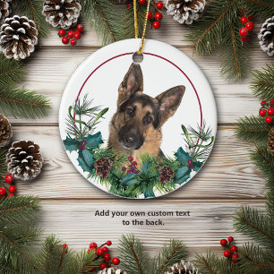 Deutscher Schäferhund Dog Evergreen Berry Wreath Keramik Ornament
