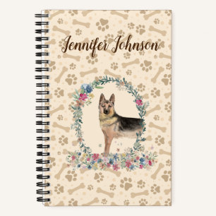 Deutscher Schäferhund Dog Paw Print & Floral Niedl Notizbuch