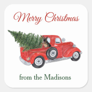 Deutscher Schäferhund Dog Watercolor Weihnachtswag Quadratischer Aufkleber