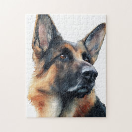 Deutscher Schäferhund dreht seinen Kopf Aquarell Puzzle