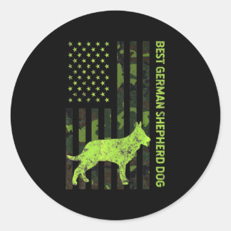 Deutscher Schäferhund erschüttert US-Flagge Camouf Runder Aufkleber