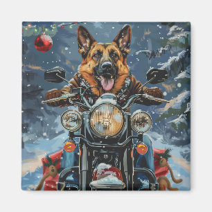 Deutscher Schäferhund fährt Motorrad Weihnachten Magnet