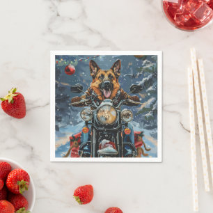 Deutscher Schäferhund fährt Motorrad Weihnachten Serviette