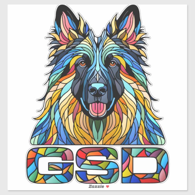 Deutscher Schäferhund - farbenfrohe Mosaikkunst Aufkleber (Blatt)