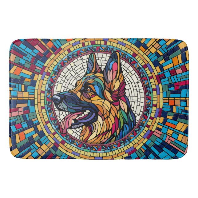 Deutscher Schäferhund - farbenfrohe Mosaikkunst Badematte (Vorderseite)