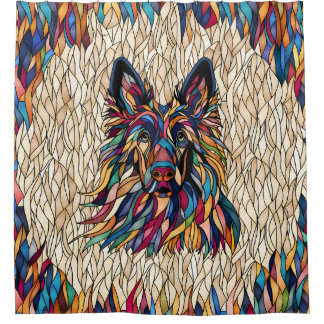 Deutscher Schäferhund - farbenfrohe Mosaikkunst Duschvorhang