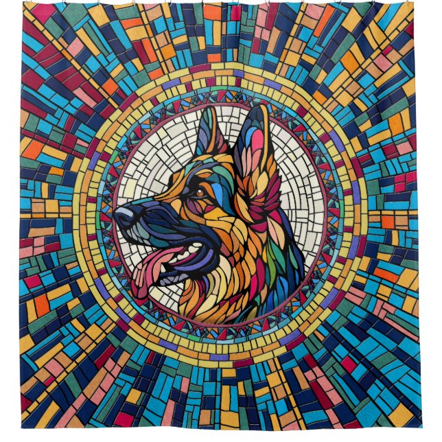 Deutscher Schäferhund - farbenfrohe Mosaikkunst Duschvorhang (Vorderseite)